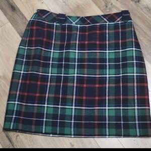 Talbots Green Tartan Plaid Wool Blend Skirt Plus Size 14W Classic Lined